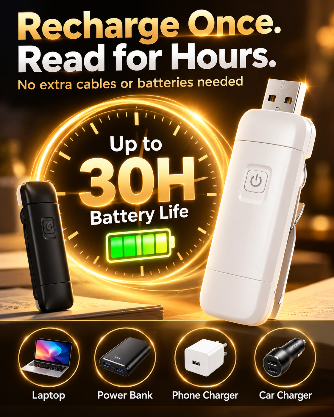 ClipGlow™ | USB-Rechargeable Clip-On Reading Light