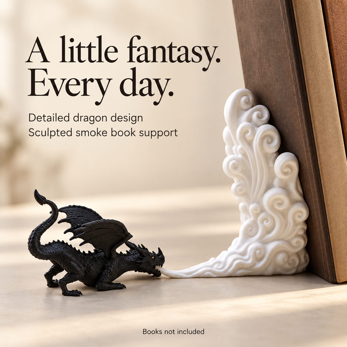 Close-up of DragonMist dragon details and sculpted smoke book support